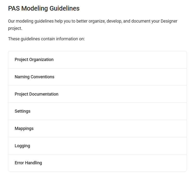 This image shows the modelling guidelines for easier work with the latest release of Scheer PAS